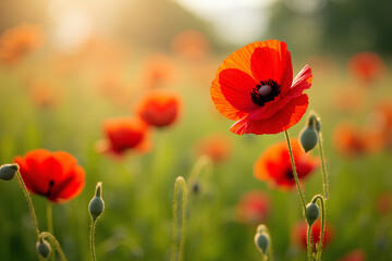 Naklejka premium summer meadow with red poppies