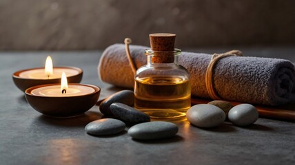 spa still life with candles and stones