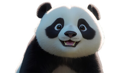 a smiling cartoon panda, with exaggerated round eyes and a cute expression