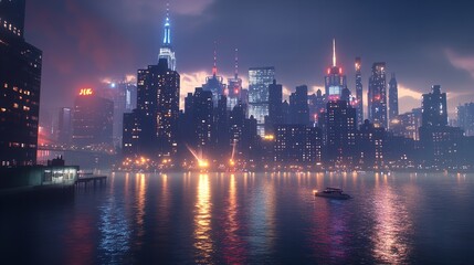 New York City Manhattan Midtown Buildings Skyline Night