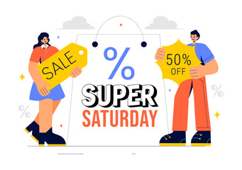 Super Saturday Sale Vector Illustration featuring Enjoy an Exciting Weekend with Amazing Discounts and Retail Shopping Offers for Clearance Deals