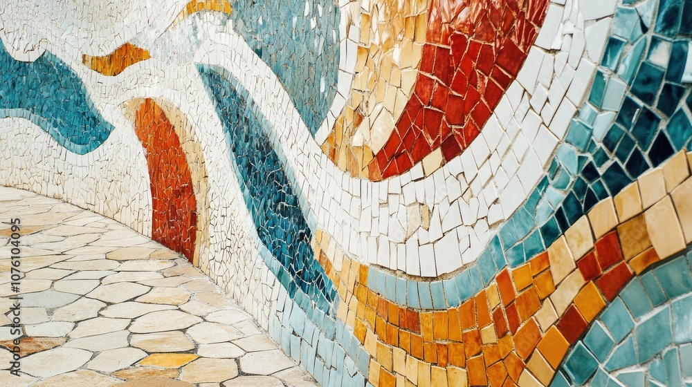 Poster colorful mosaic wall with unique patterns and textures