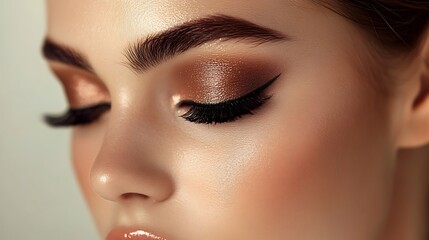 Artistic photo of a girl blending eyeshadow with multiple shades for a smoky finish, neutral backdrop, soft light highlighting her skin, hd quality, professional studio capture,