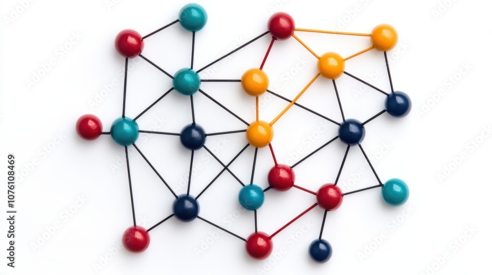 Poster a colorful network of connected dots represents relationships and interactions in a vibrant, abstrac