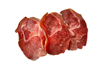 Fototapeta premium pile of slice pork collar for cooking isolated on transparent background.