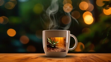 Mug with a Nature Scene and Steam