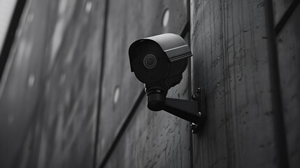 Sleek Security Mounted on Industrial Building with Gray Wall in Background