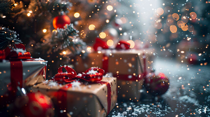 Christmas Gifts Wrapped with Festive Decorations