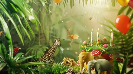 Obraz premium Explore the Wild: Jungle Adventure Birthday Background Ideas