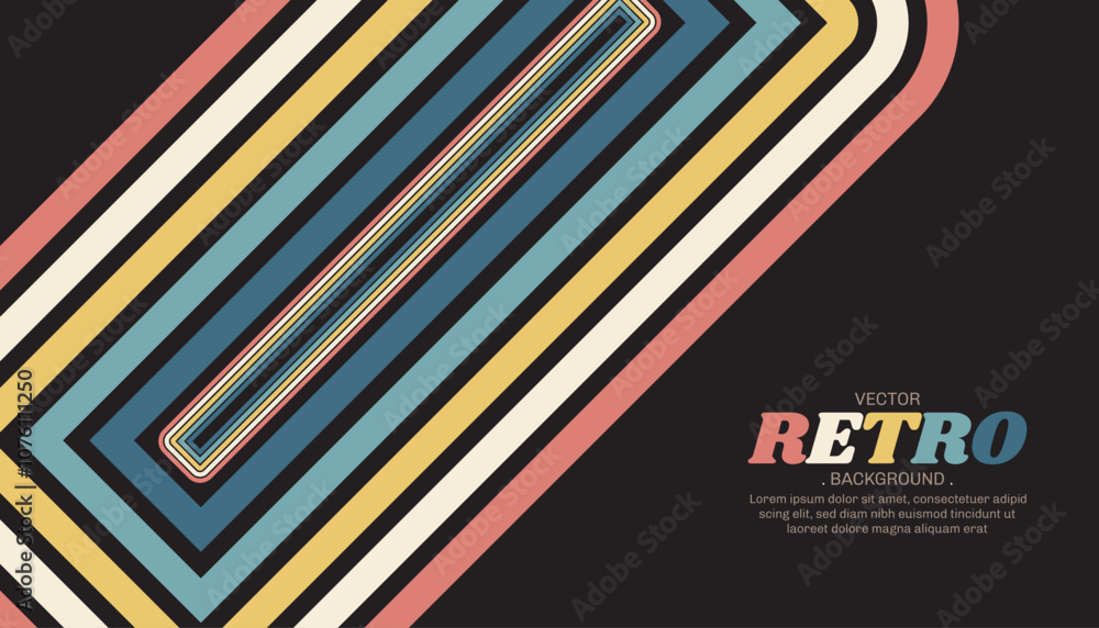 Poster rounded stripe element retro style background. groovy backdrop 60s and 70s round oval lines pattern 
