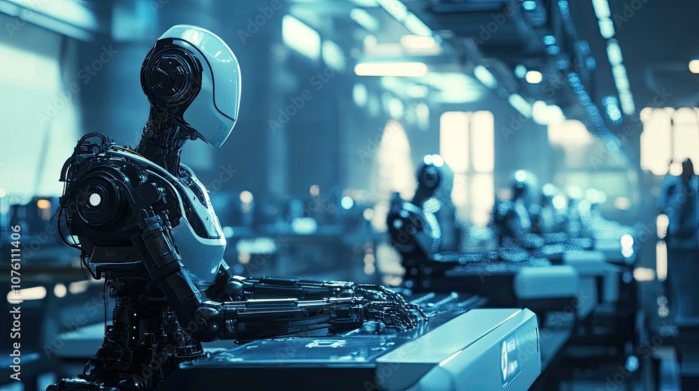 Poster futuristic robot in high-tech environment