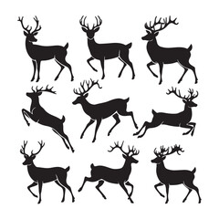 Collection of silhouettes of wild animals in the deer family vector file