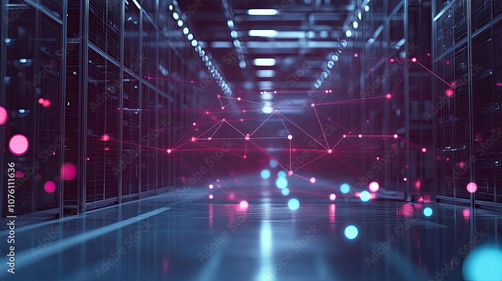 Poster futuristic data center with abstract lights and lines