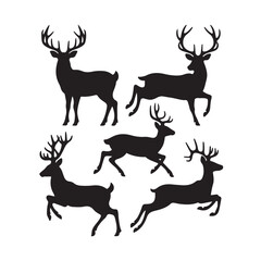 Collection of silhouettes of wild animals in the deer family vector file