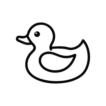 recommend clip art: Rubber duck icon in black outline style, Vector illustration of a rubber duck toy shown in a simple black outline, representing a classic bath toy and playful design.
                    