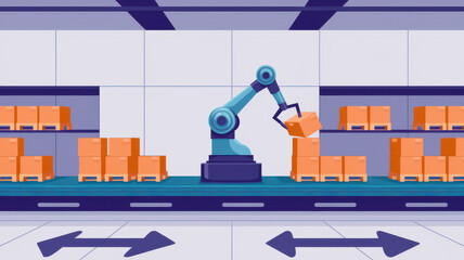 Automated stock replenishment with robotic arm in warehouse