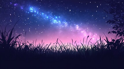 Fototapeta premium Night Sky with Stars and Silhouetted Grass