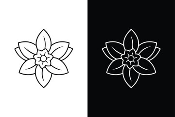 Daffodil Flower Icon Collection. Black Outline Vector Illustrations