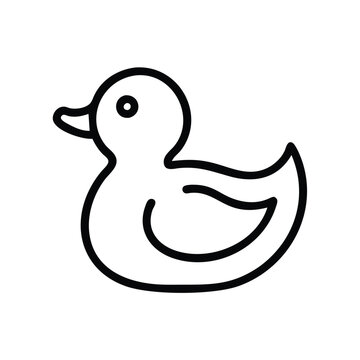 recommend clip art: Rubber duck icon in black outline style, Vector illustration of a rubber duck toy shown in a simple black outline, representing a classic bath toy and playful design.
                    