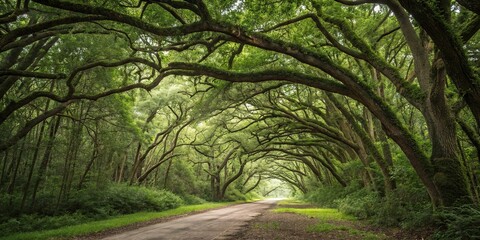 Natural Arches formed by intertwined tree branches in a dense forest canopy, tree structures, forest landscape, greenery