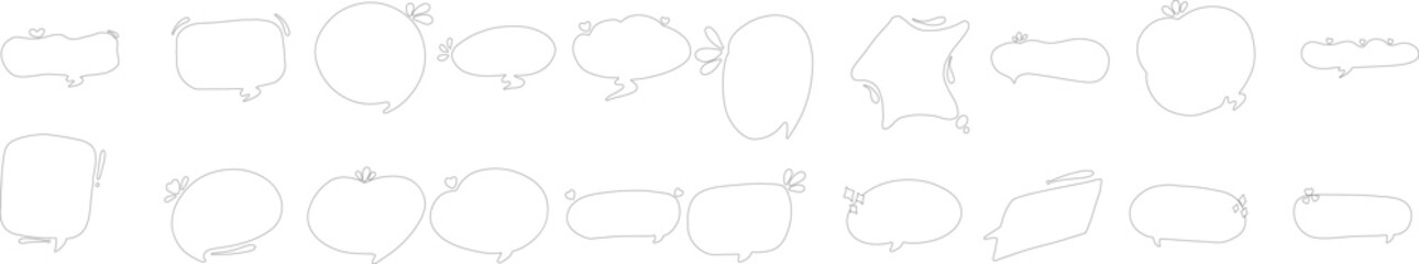 Set of black speech bubble in various shapes, including round, rectangular, and cloud-like designs. Ideal for comics, design projects, or visual content.