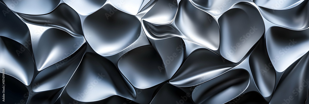 Poster abstract 3d metallic surface with interlocking curves and shadows