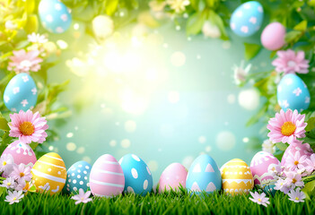 illustration border eggs frame easter corner clip art coloured e bright clipart pastel flowers 3d three dimensional