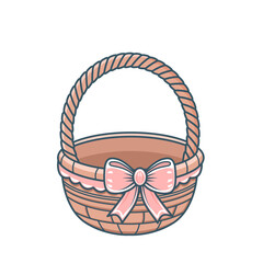 cute empty basket with bow for typography. flat vector illustration on white background