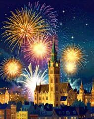 fireworks over the city