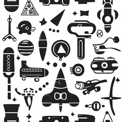 Kids toy Pattern black & white vector with white background