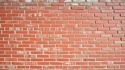 Red brick wall with worn and faded mortar, aging, muted, weathering