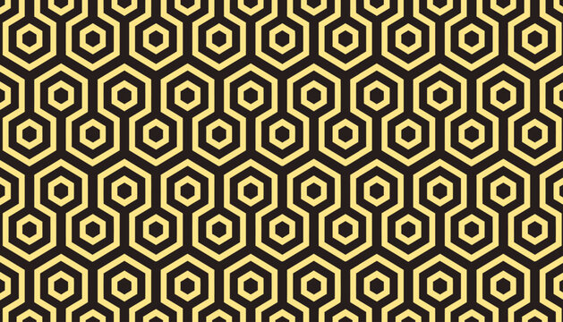 Black and yellow hexagons tortoiseshell motif pattern background. Japanese Kikko hexagonal geometric vector art.