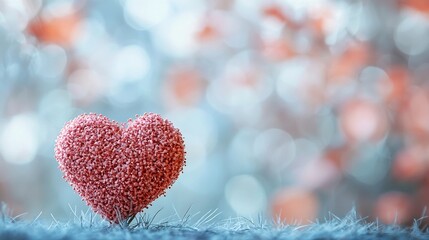 Fototapeta premium Heartfelt Red Heart Decor on Blurred Wintry Background