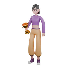 Dance Performer 3D Character. A female dancer stands holding a cup in her hand with a calm expression. Animated Talent