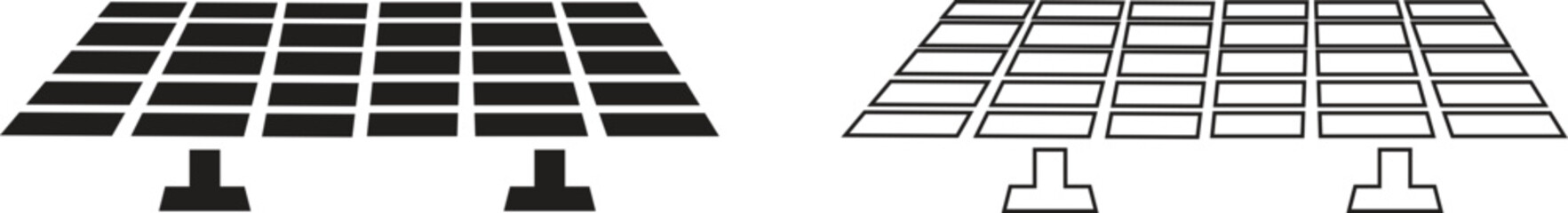 Solar system plates icon set. The main solar panel types flat and line vector of monocrystalline polycrystalline and thin film solar energy panel with Sun collection isolated on transparent background