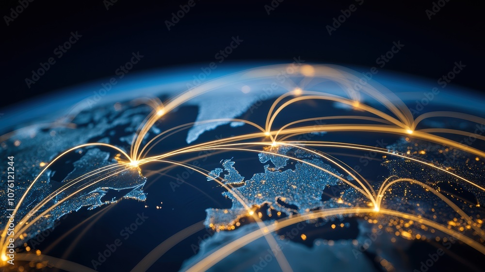 Poster interactive animated visual of global cargo routes and connections displaying information on shippin