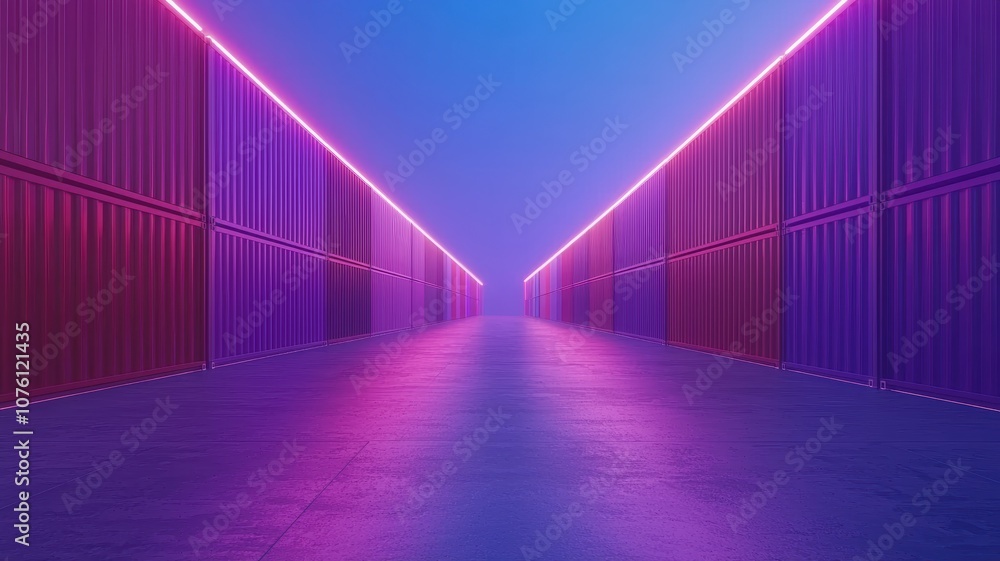 Aufkleber futuristic port scene featuring automated loaders and colorful lighting in a modern shipping environ