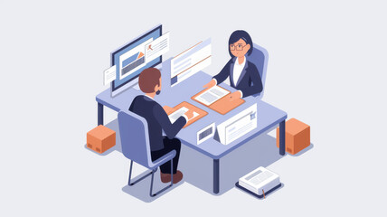 negotiation scene in office with two professionals discussing