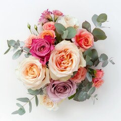 Naklejka premium Soft Pink Rose Arrangement on Monochrome Background – Aesthetic Top View 