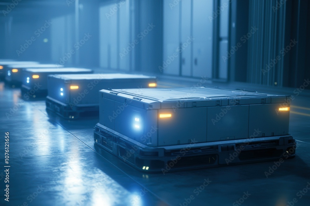 Poster futuristic automated cargo loading scene with advanced technology and efficient design in a high-tec