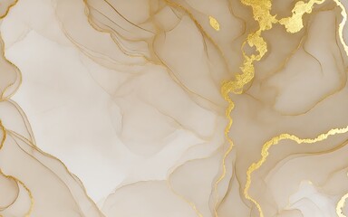 Minimalist Abstract Composition with Soft Beige and Ivory Tones Enhanced by Delicate Gold Veining