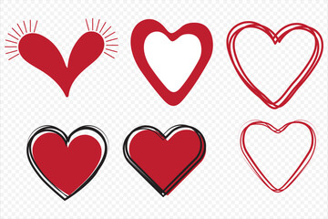 Sketch hearts. Romantic doodle love elements. Hearted shapes valentines day vector icons. Illustration of heart shape drawing. eps 10.