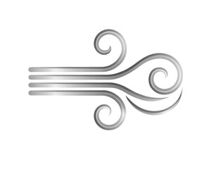 Wind icon, gray swirling lines to represent gusts on a transparent background