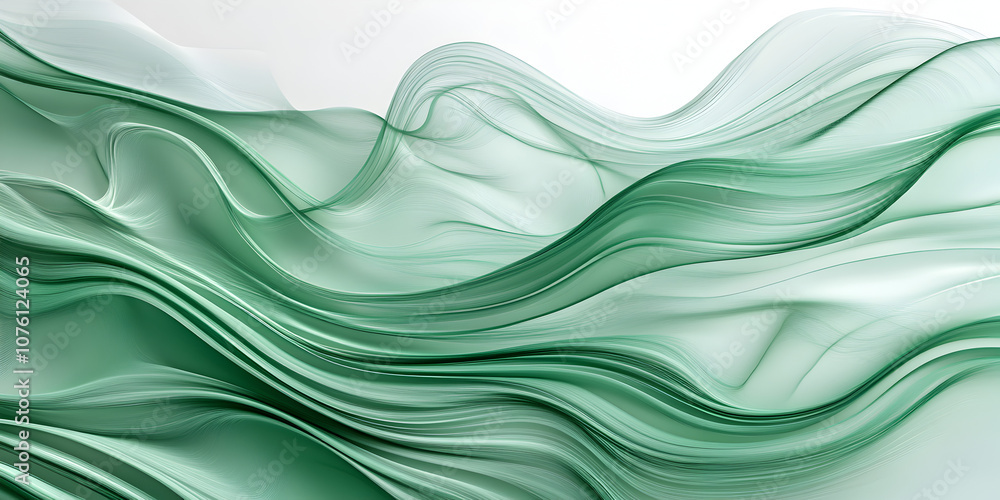 Poster abstract green fabric waves: a mesmerizing abstract image of flowing green fabric, creating a sense 