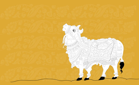 An Indian Decorative Bull-kalamkari Art.
