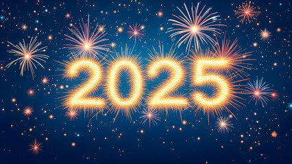 New year 2025 sparkling text on fireworks background
