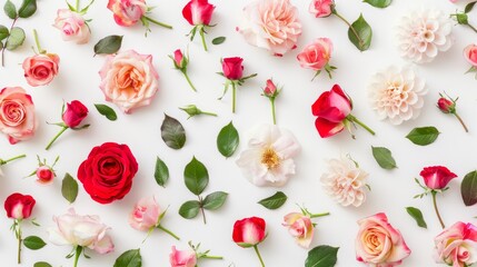 Top View of Soft Pink Roses in a Simple White Background with for Text  Space 

