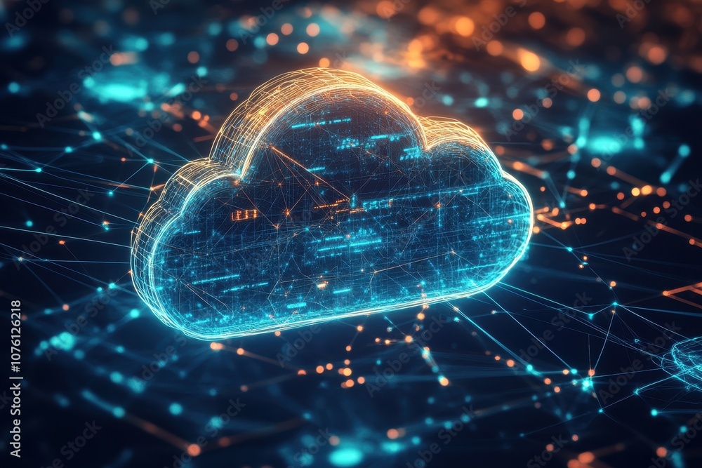 Aufkleber digital illustration of cloud symbol with network of lines and nodes