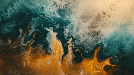 A wide-angle shot of a liquid canvas where acrylic paints are being poured and mixed, AI Generative.