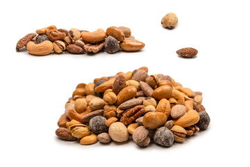 A group of almonds, pistachios, walnuts, macadamia, cashews.